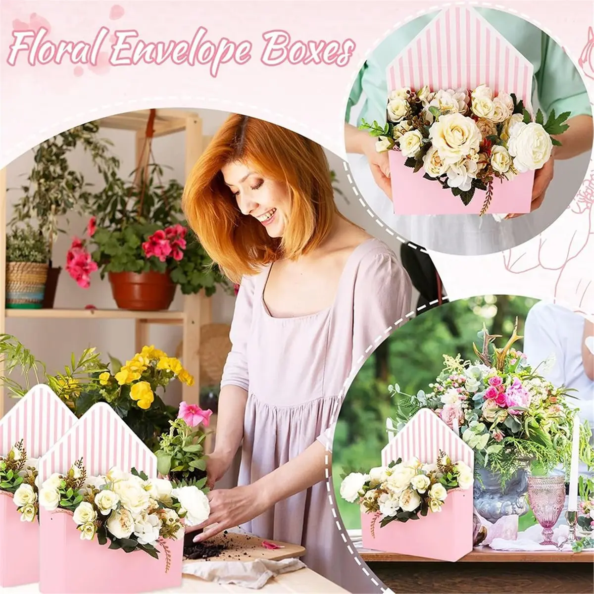 belong Valentine'S Day Floral Envelope Box Empty Flower Paper Box for Bouquet Packaging,for Mother'S Day Wedding Party 4Pcs
