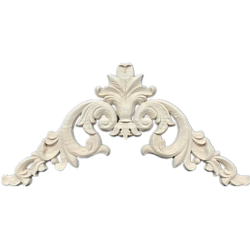 5PCS Flower Carving Natural Wood Appliques for Furniture Cabinet Unpainted Wooden Mouldings Decal Decorative Figurine