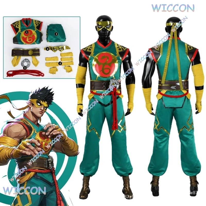 

Iron Fist Cosplay Costume Top Pants Game Rivals Lin Lie Cosplay Belt Shoes Set Halloween Comic Con Men Suit Battle Green Outfit
