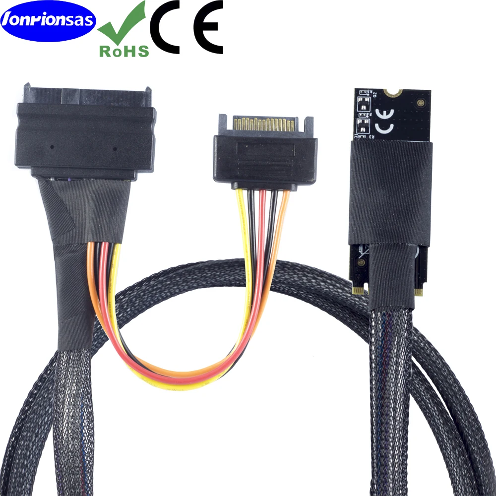 M.2 (M-Key) to 2.55mm NVMe U.2 SFF-8639 SSD Adapter Board with SATA 15P Male Cable SFF-8643 Broadband Solid-State Drive Converte