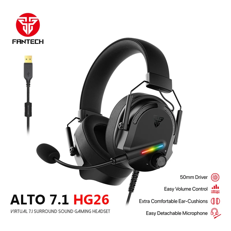 

FANTECH ALTO 7.1 HG26 Gaming Headphones With 7.1 Virtual Channel RGB USB Headset With Noise Cancelling Mic Wired Gamer Earphones
