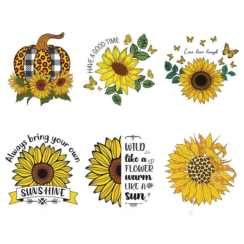 Sunflower Flower Letter Chrysanthemum  DTF Thermo Sticker Decals Heat Transfer Clothes Clothing Crafts Ironing Diy Accessory