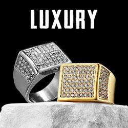 Simple Luxury Gemstone Square Men Rings Stainless Steel Women Couple Jewelry Hip Hop New In Fashion Accessories Gift Wholesale