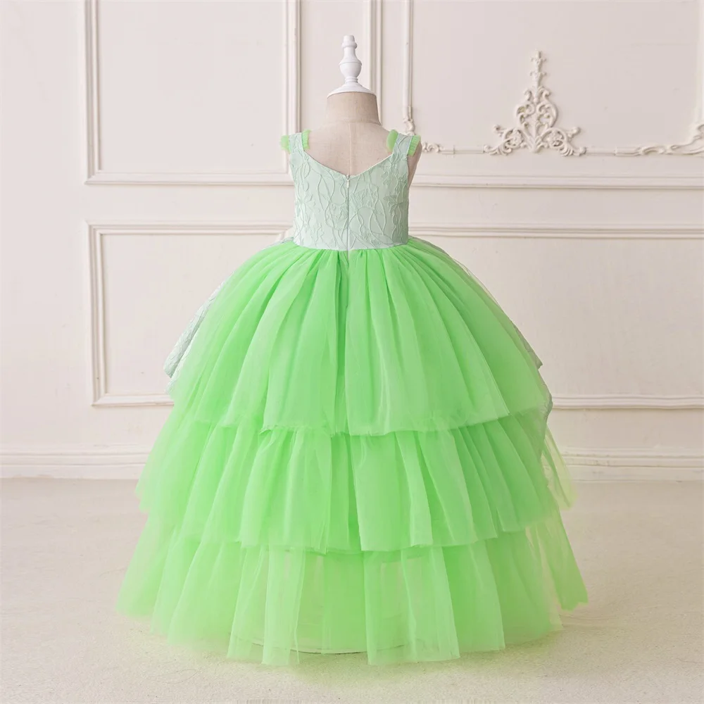 Girls Green Trailing Party Holiday Dress Baby Fashion Birthday Princess Dresses Toddler Girl Formal Evening Prom Gown Kids Wear