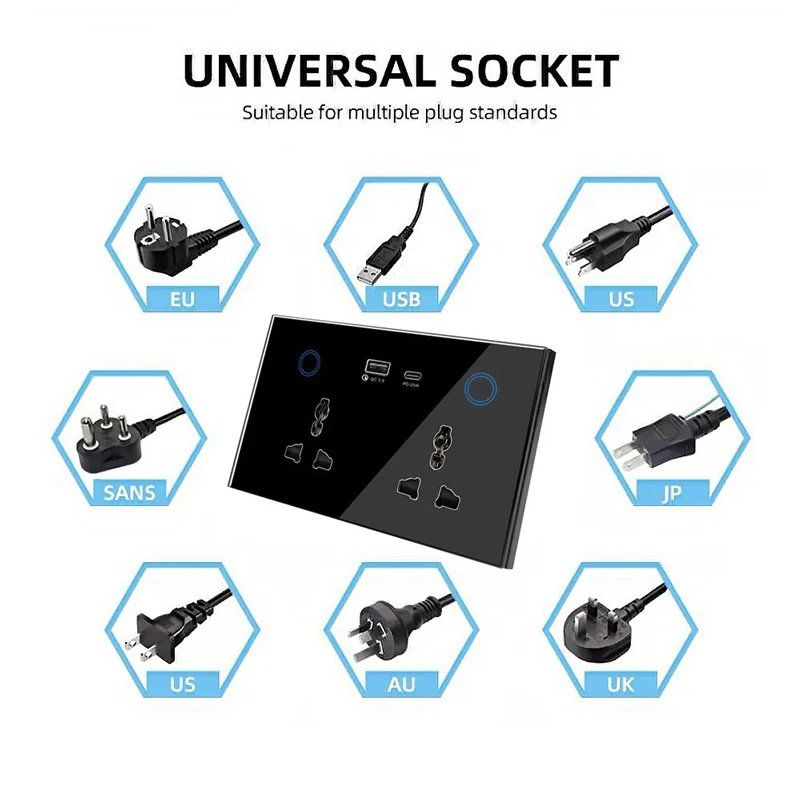 Imagem -03 - Soquete Inteligente Padrão Universal Britânico Tuya Zigbee Painel de Vidro Temperado Wifi Carregamento Usb 2-bit Oculto 147