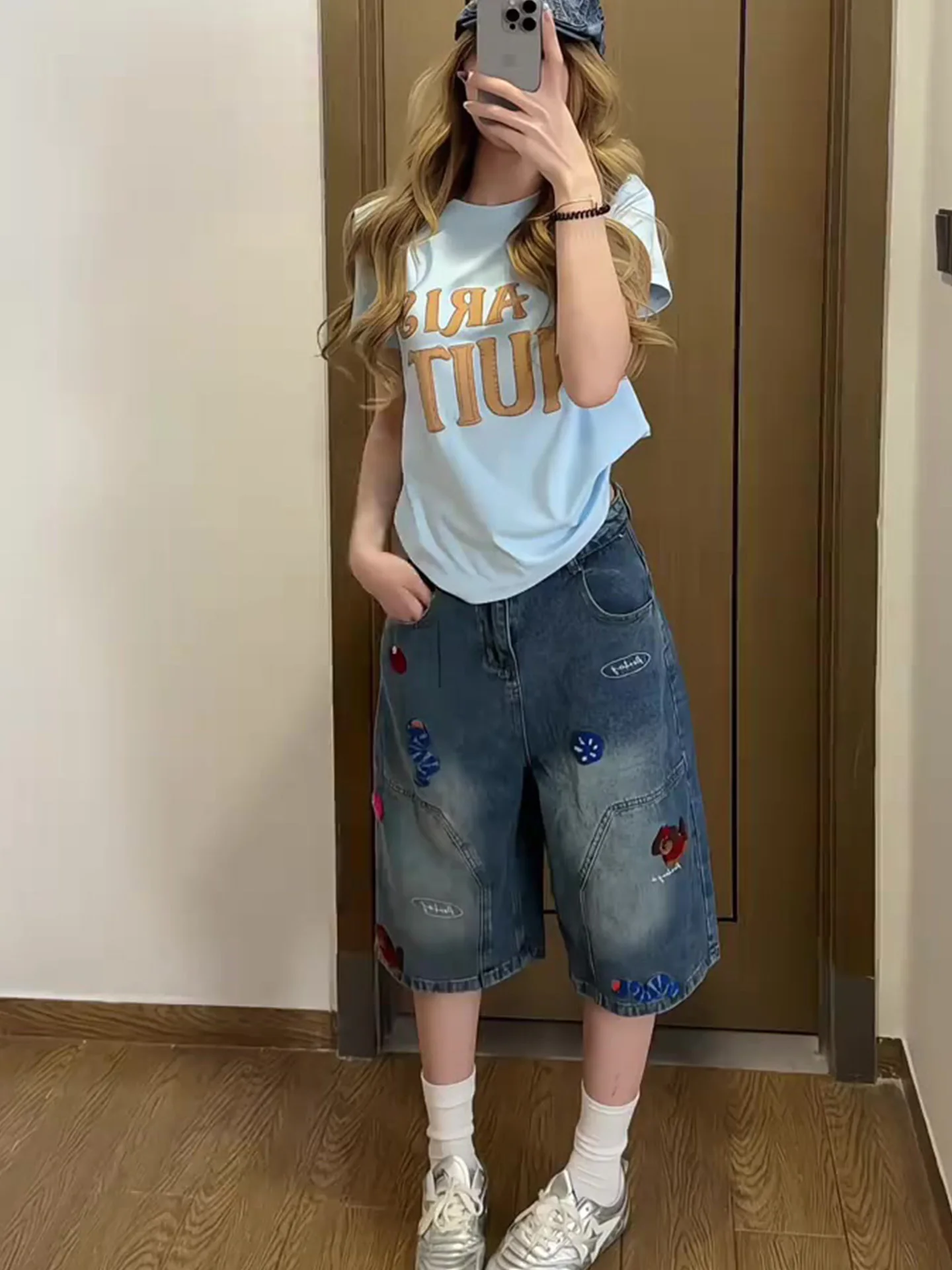

Summer 2026 High Waist Wide Leg Straight Cut Slimming Large Size Thin Seven-Foot American Retro Embroidered Jeans