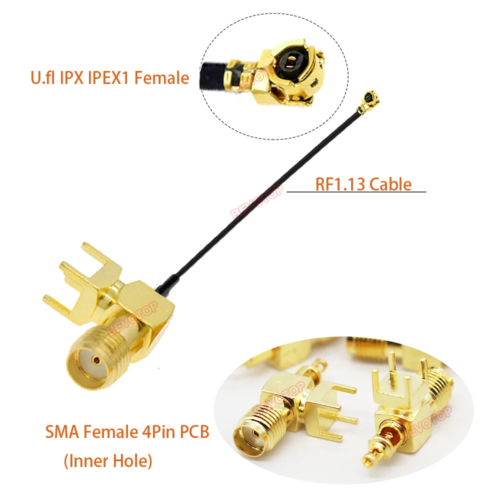 10PCS/LOT SMA to  RF1.13 Cable 4Pin PCB RP-SMA /SMA Female to 1 / 4 (4) Female Jack WIFI Antenna Extension Jumper