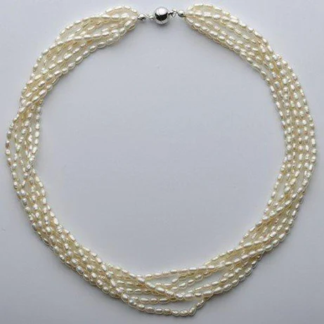 Favorite Pearl Necklace,Stunning 5Rows 2-3mm Rice White Color Freshwater Pearl Necklace,Charming Women Gift