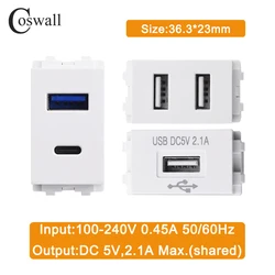 COSWALL 128 Type White / Black 36.3*23mm Wall Socket Type-C &A Dual USB Charger DC 5V,2A Max. Module DIY AC 100-240V