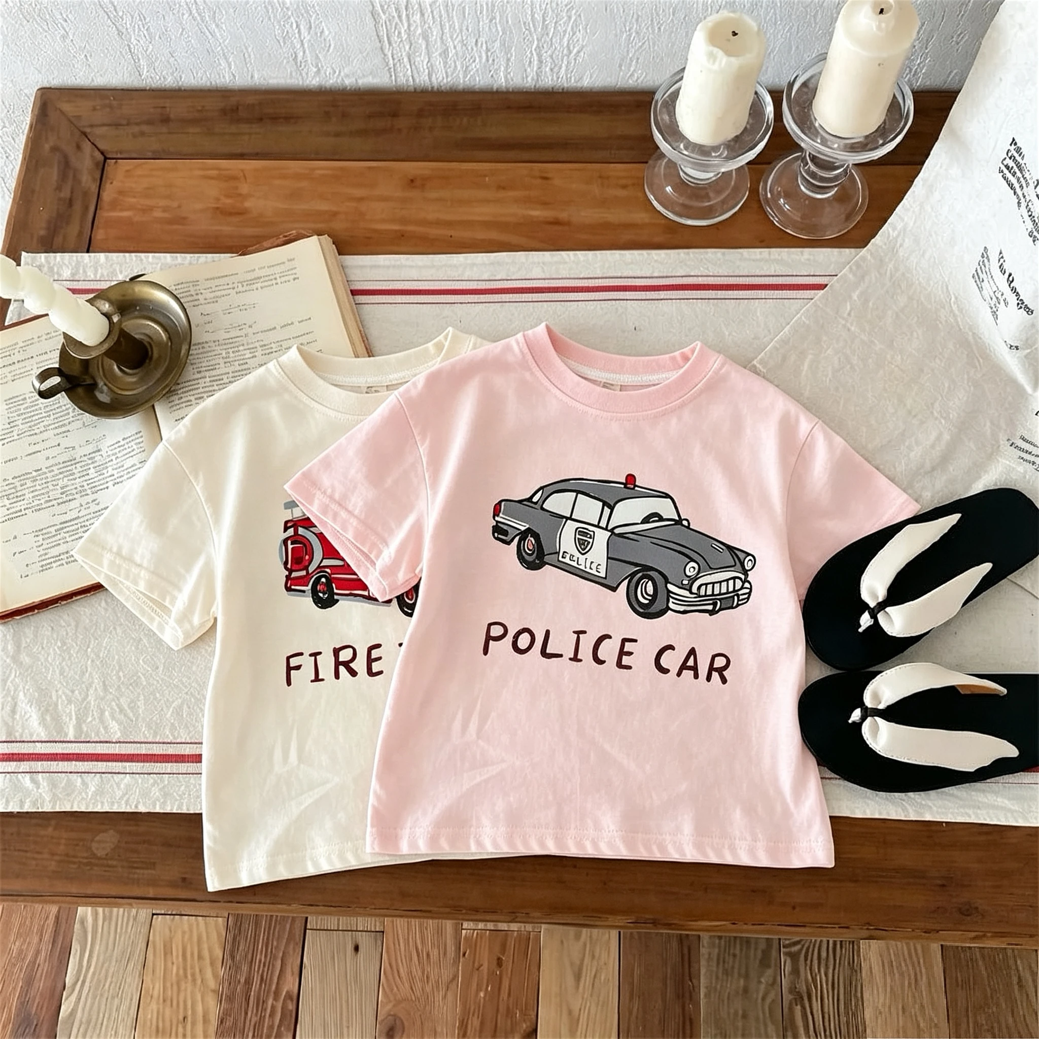 Printed Car Boys Girls T-shirt Summer Clothing Boutique Fashion Kids Short Sleeve Tops Tees Children's Wear Round Collar Tshirts