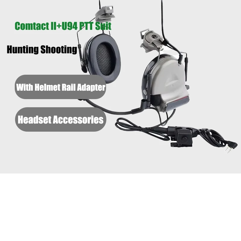 WADSN Tactical Comtact II Headset Hunting Shooting Headphone U94 PTT Kenwood With Helmet Rail Adapter Soft Earmuff  Earphone