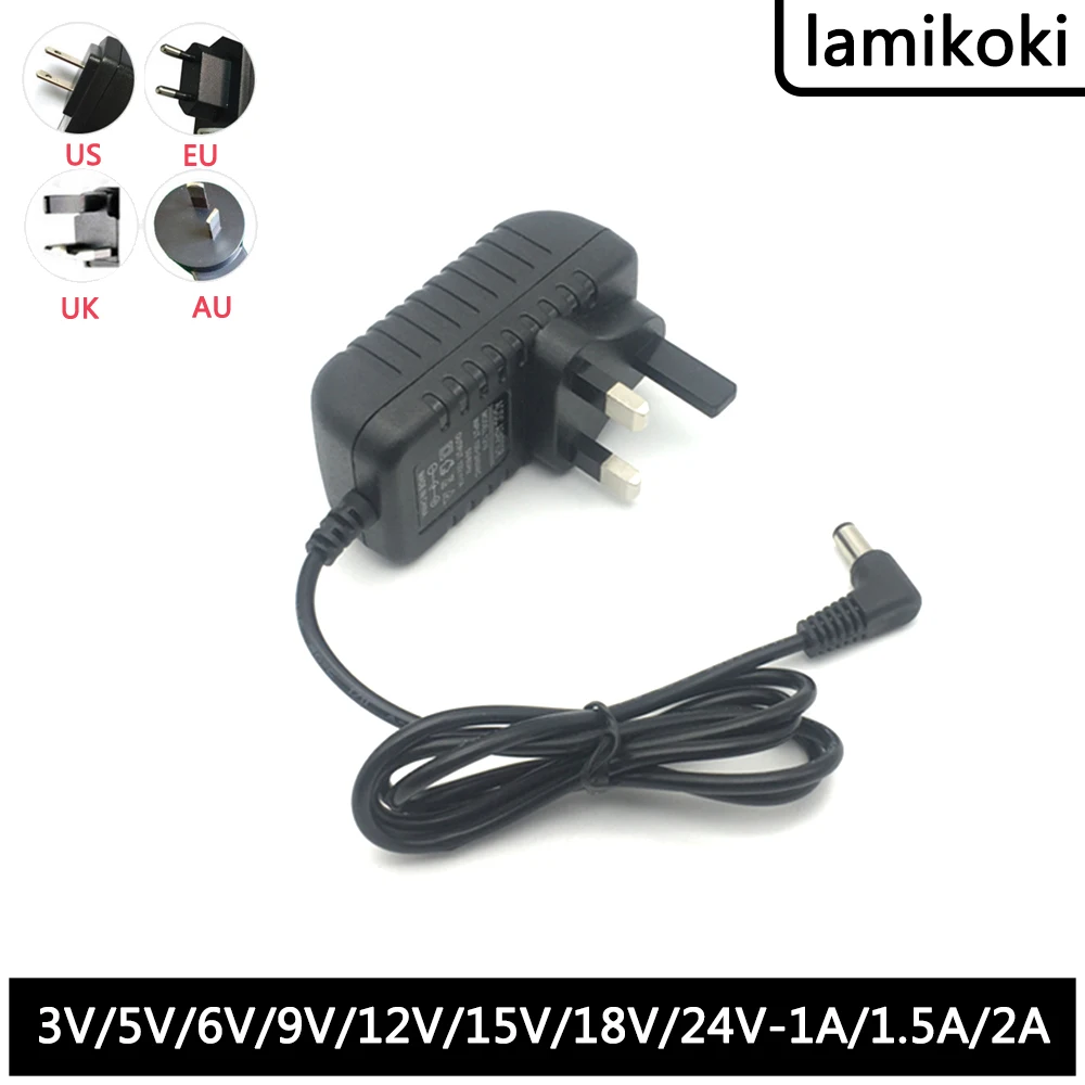 

Round Hole 90 Degree Elbow British Standard 3V 5V 6V 9V 12V 15V 18V 24V 1A 1.5A 2A Transformer Power Adapter