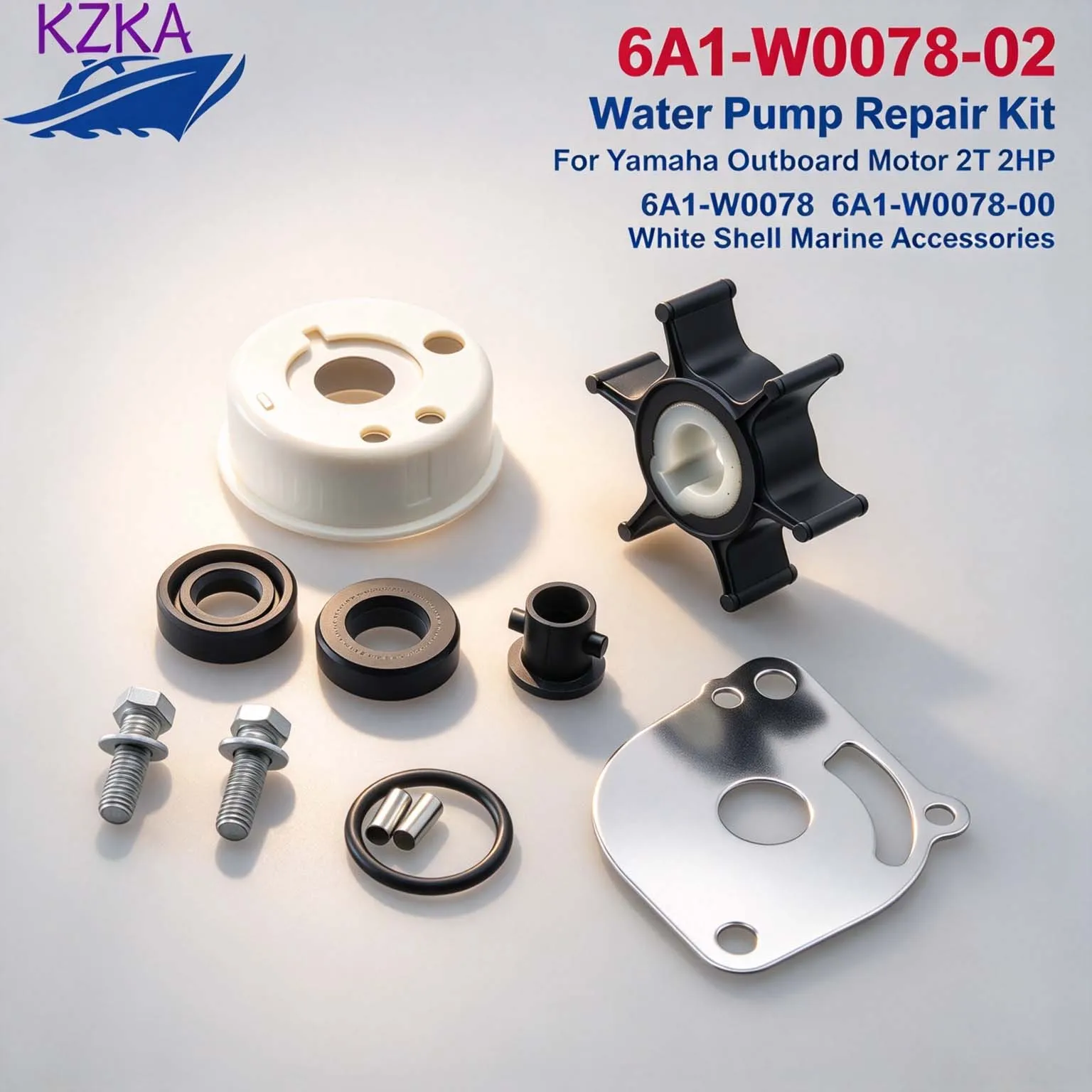6A1-W0078-02 Water Pump Repair Kit For Yamaha Outboard Motor 2T 2HP 6A1-W0078 6A1-W0078-00 White Shell Marine Accessories