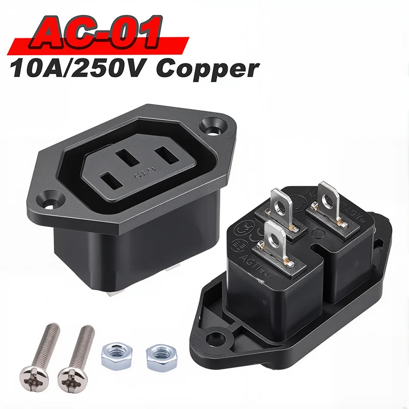 5pcs AC-04F C14 Male Electrical AC Socket Female Inlet Plug Connector 3pin Socket Mount