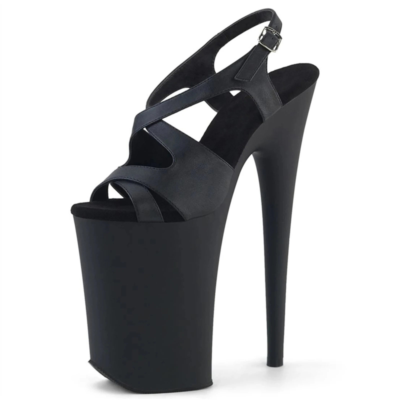  YADI 23CM صنادل كعب متطرفة باللون الأسود، كعب منصة بمقدمة مفتوحة مع حزام للكاحل وأشرطة متقاطعة، أحذية صنم قوية  #5