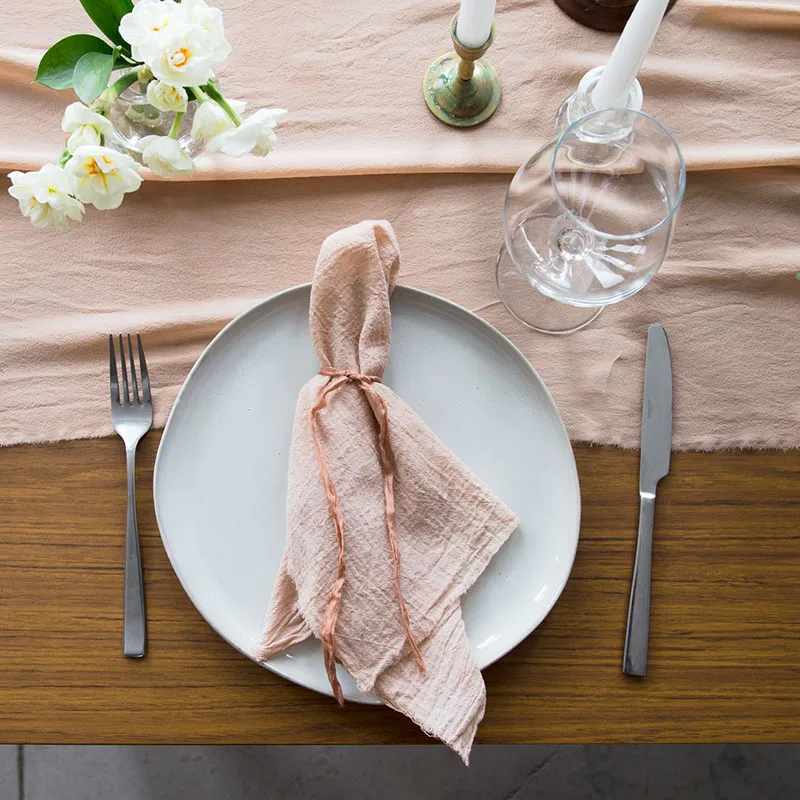 YEPQZQ Wedding table decor Gauze cheesecloth dinner napkins set 10 Muslin hand dyed frayed rustic barn light blue cloth napkins