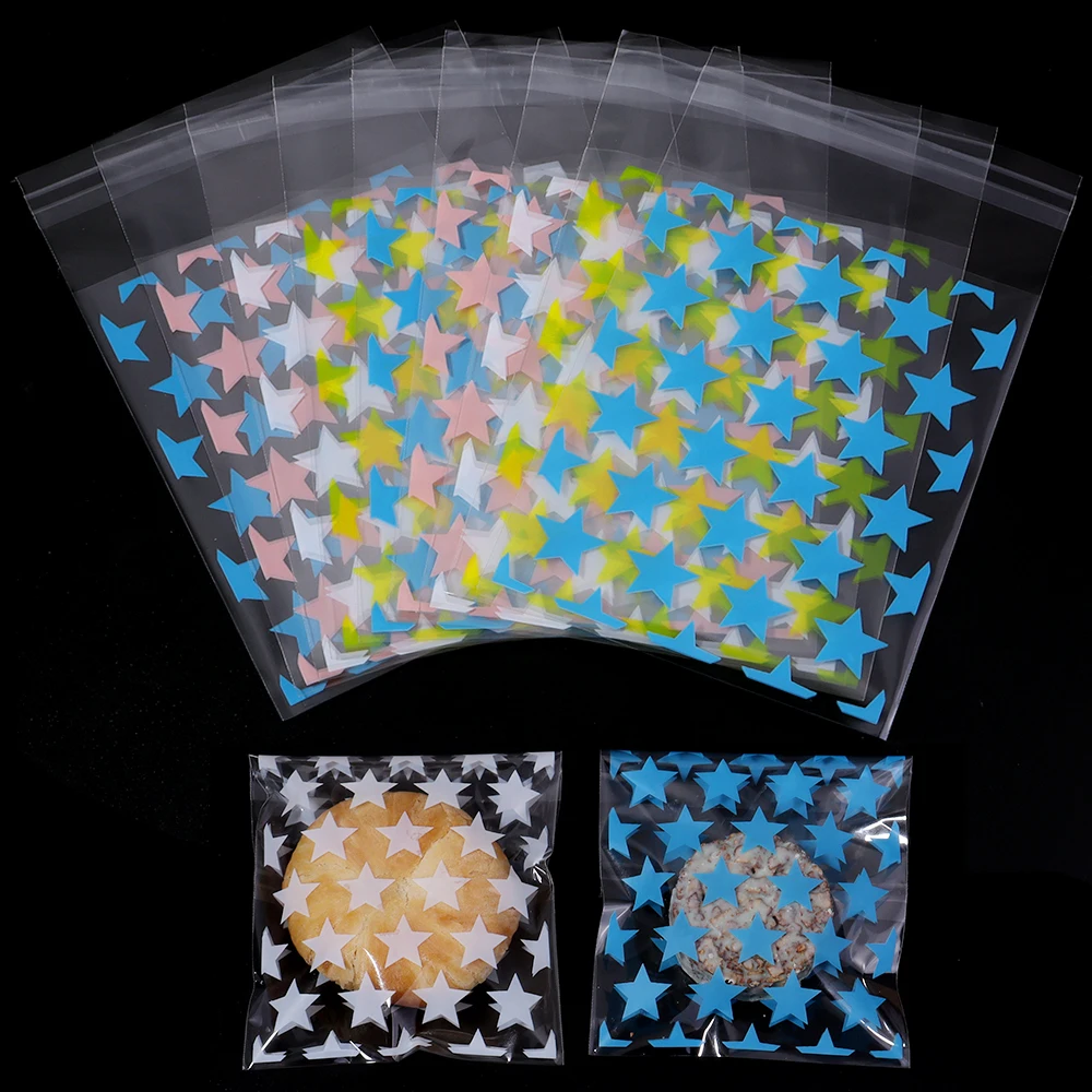 50-100pcs/lot 8X10cm Star Printed OPP Self Adhesive Bags Clear Plastic Pouches Candy Cookie Gift Jewelry Packaging Storage Bags