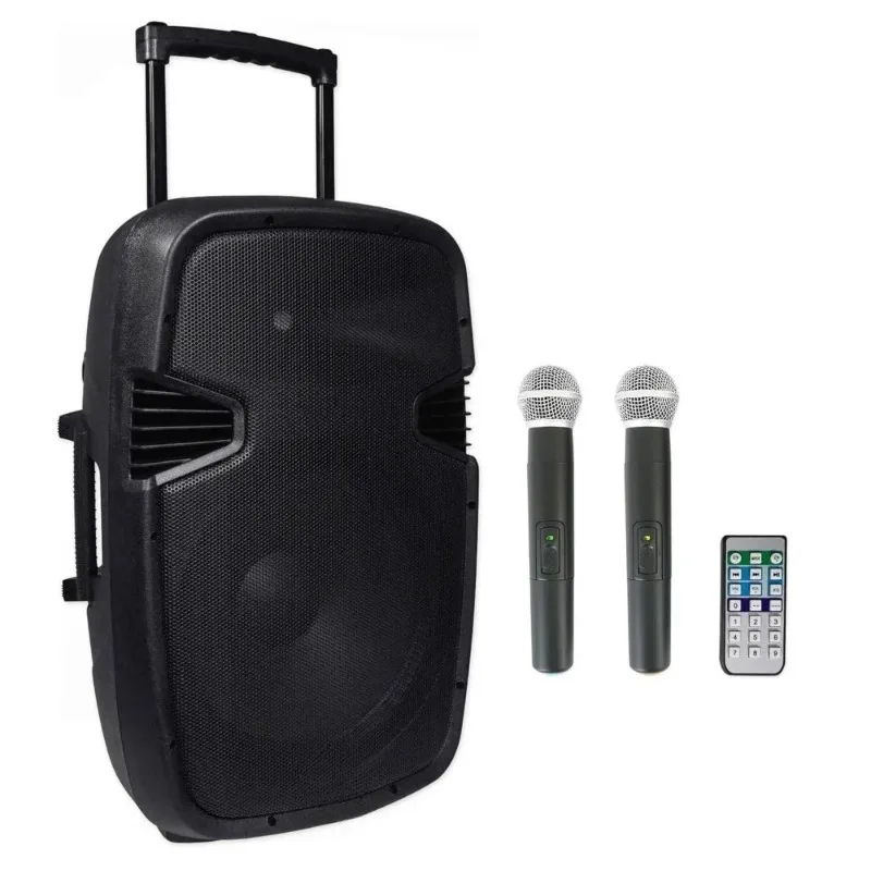 Portable Karaoke Speaker System w/ 2 Wireless Microphones & LED Lights