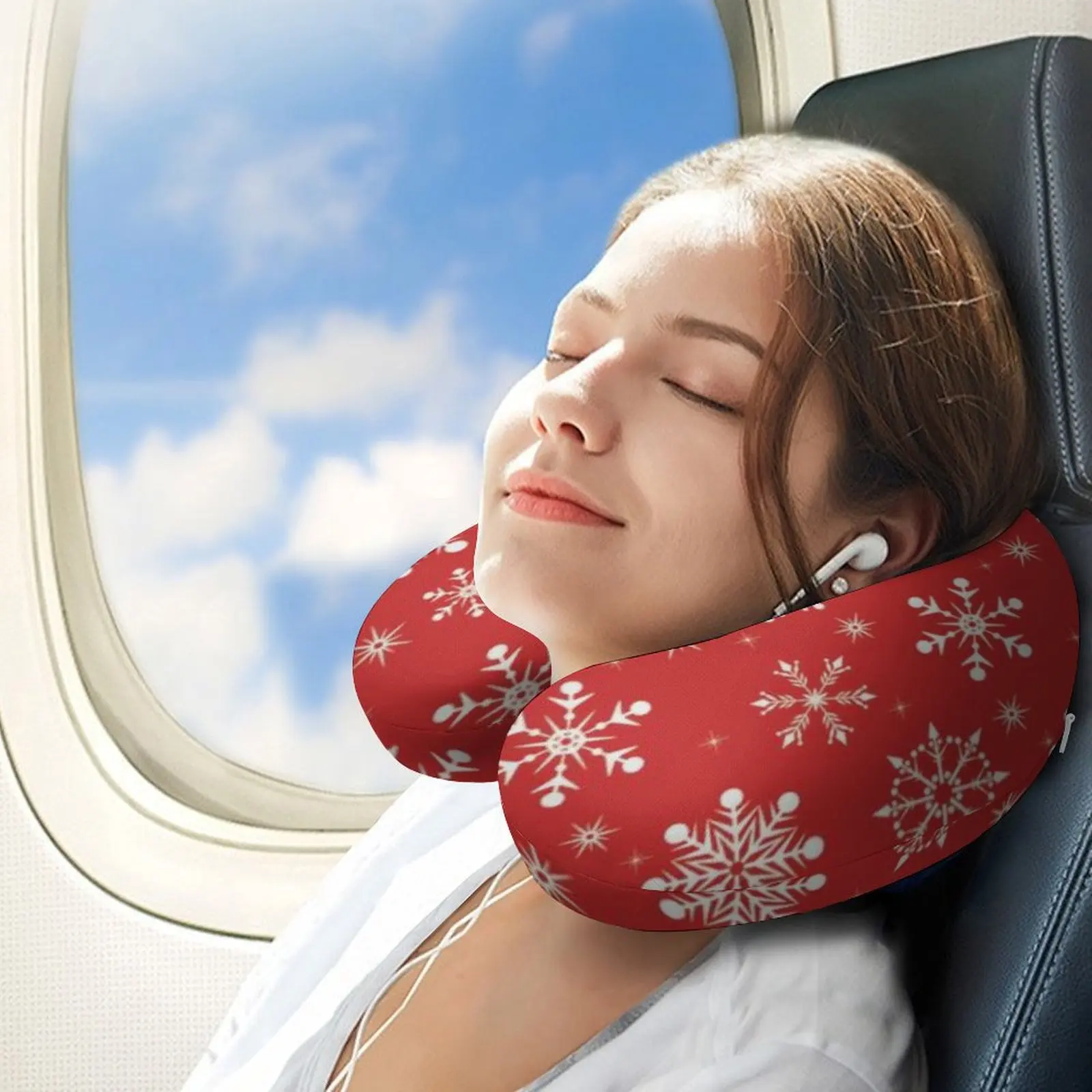 Christmas Snowflakes U-Shape Memory Foam Neck Pillow Travel Portable Cervical Vertebra Airplanes Noon Break Pillow Relax