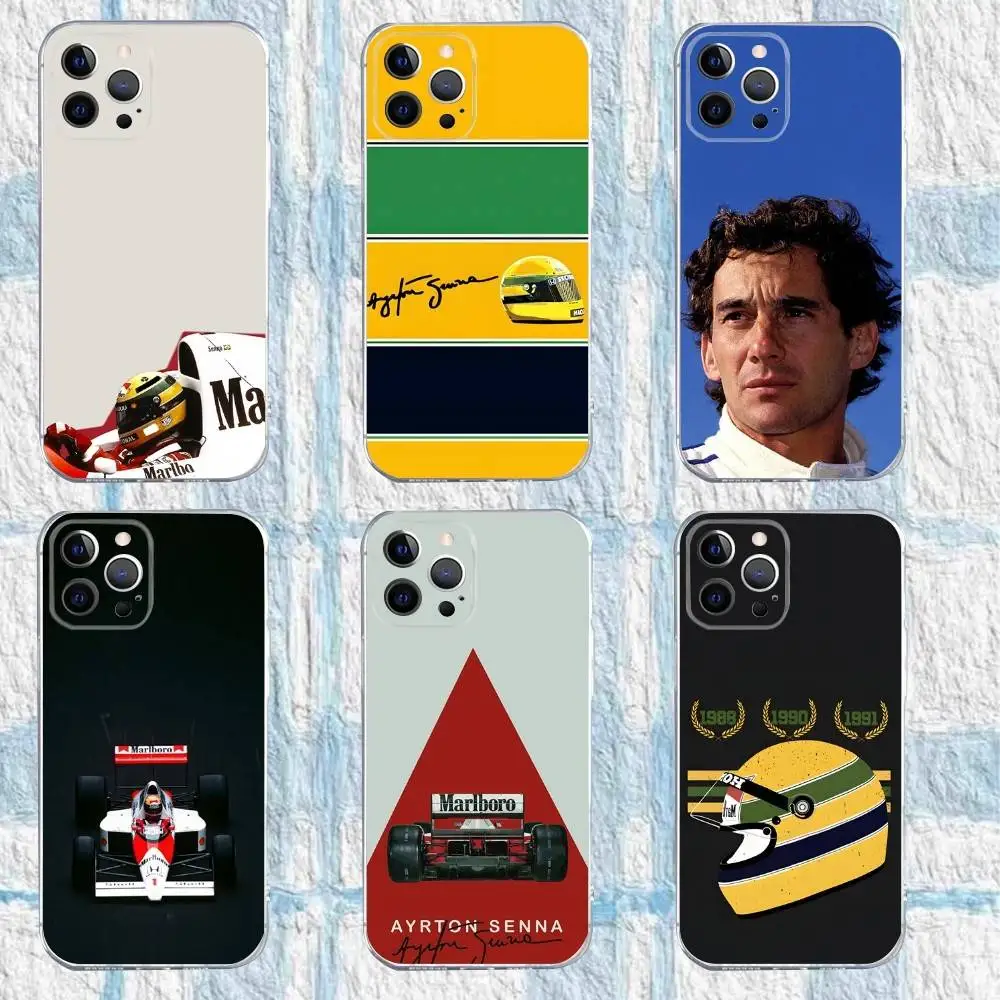 

F1 A-Ayrton Tacing Driver Senna Phone Case For iPhone 16,15,14,13,12,11 Pro,Max,Plus,X,XS,XR,SE,Mini Transparent Silicone Soft