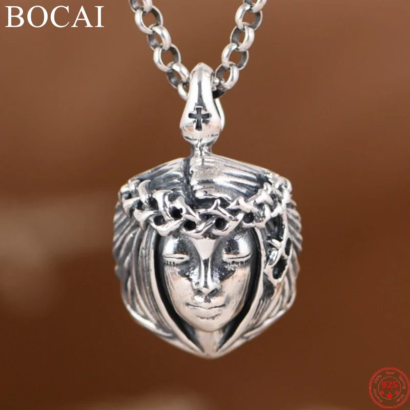 

BOCAI S925 Sterling Silver Charms Pendants for Women Men New Fashion Retro Emboss Goddess Angel Amulet Jewelry Free Shipping