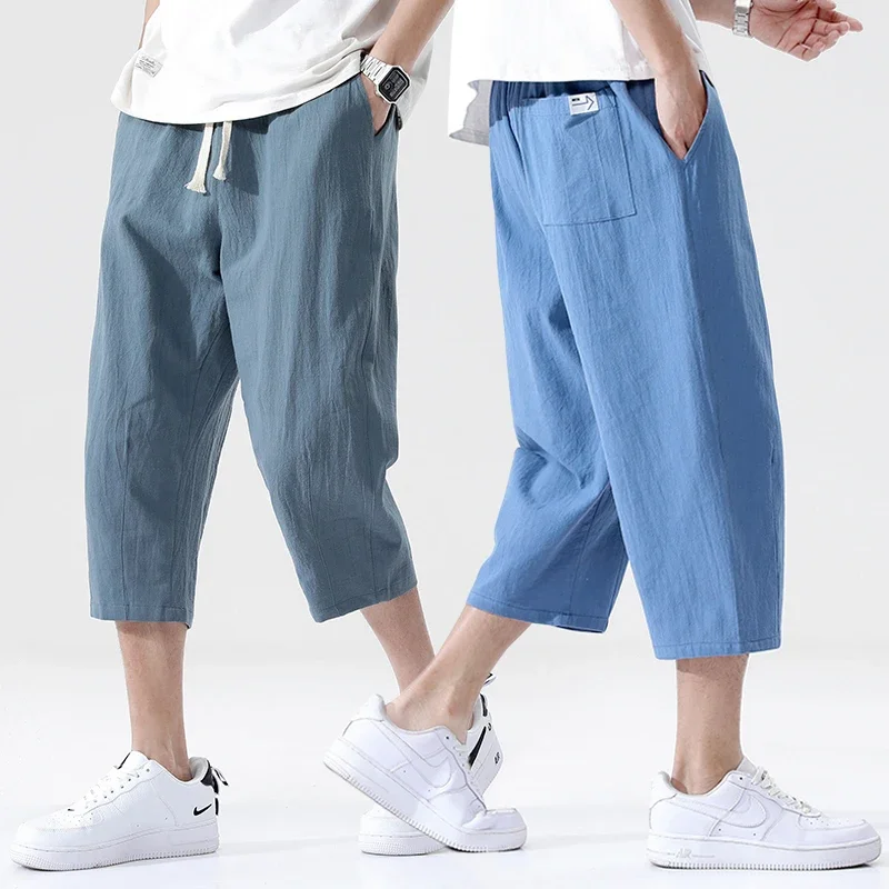 Summer Casual Pants Men's Wild Cotton and Linen Loose Linen Pants Korean Style Trend Nine-point Straight Trousers