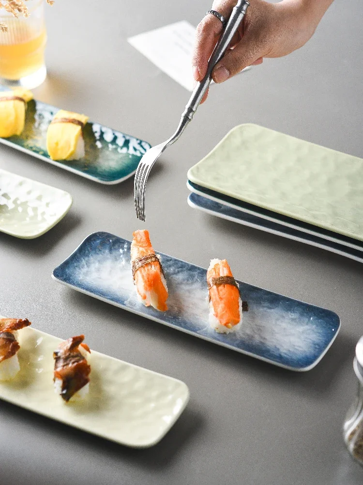 Japanese Style Ceramic Sushi Plate Rectangular Snack Cake Dish Plate Creative Stone Texture General Purpose Diningware