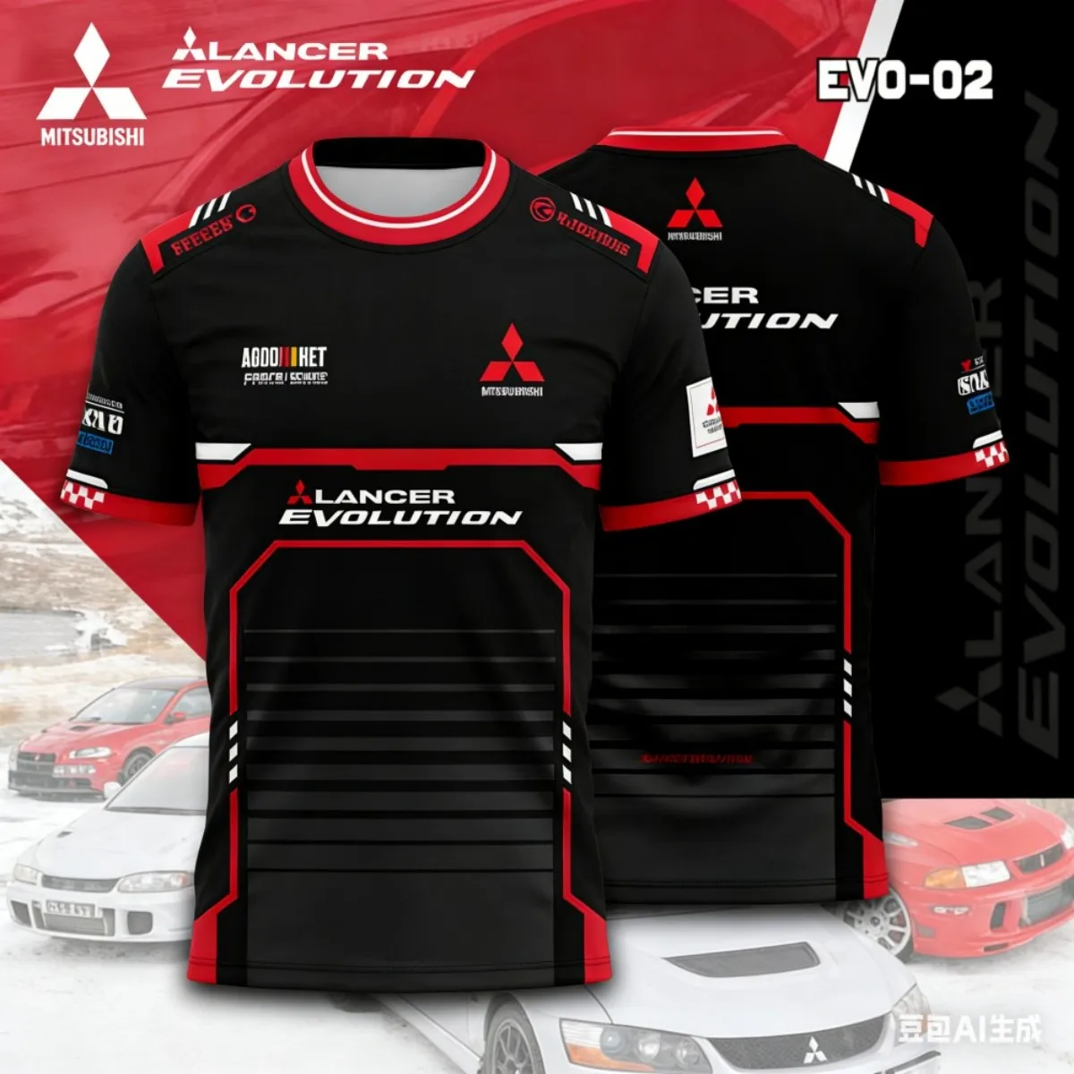 AliExpress Mitsubishi racing men's sportswear, lightweight short-sleeved top, suitable for motorcycle and bicycle riding.