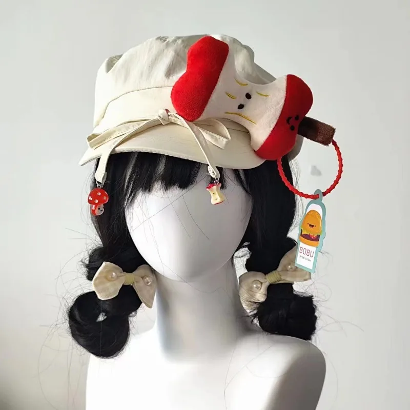 Giapponese Kawaii mela decorazione berretto cappello per le donne dolce carino Y2k Lolita JK ragazze studente Vintage artista pittore Beige fiocco