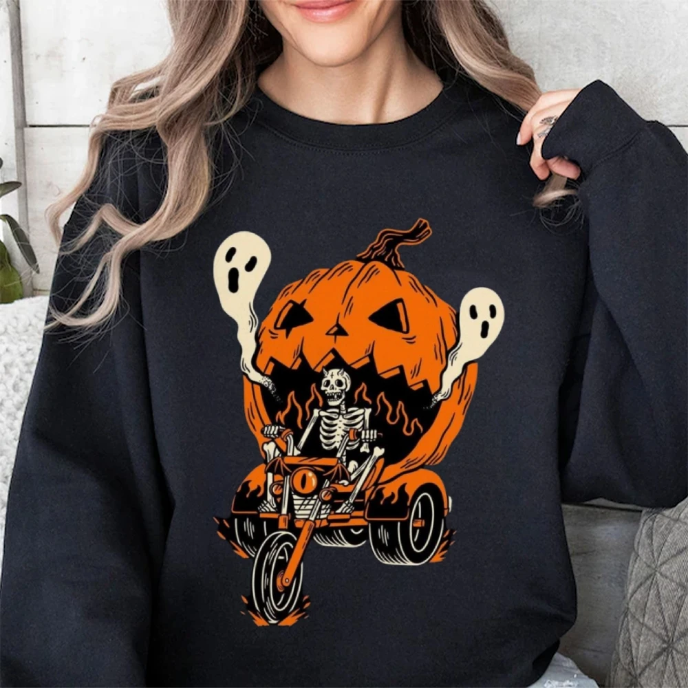 Spooky Halloween Hoodie Women Pumpkin-Themed Sweater Women’s Halloween Costumes Jumper Graphic Autumn Pullover Spooky Season Top