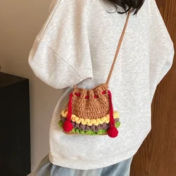 Shoulder Small Crossbody Bag Cute Shoulder Bag Crossbody Handmade Crochet Burger Fries Wool Bag Cute Crochet Bag with Pendant