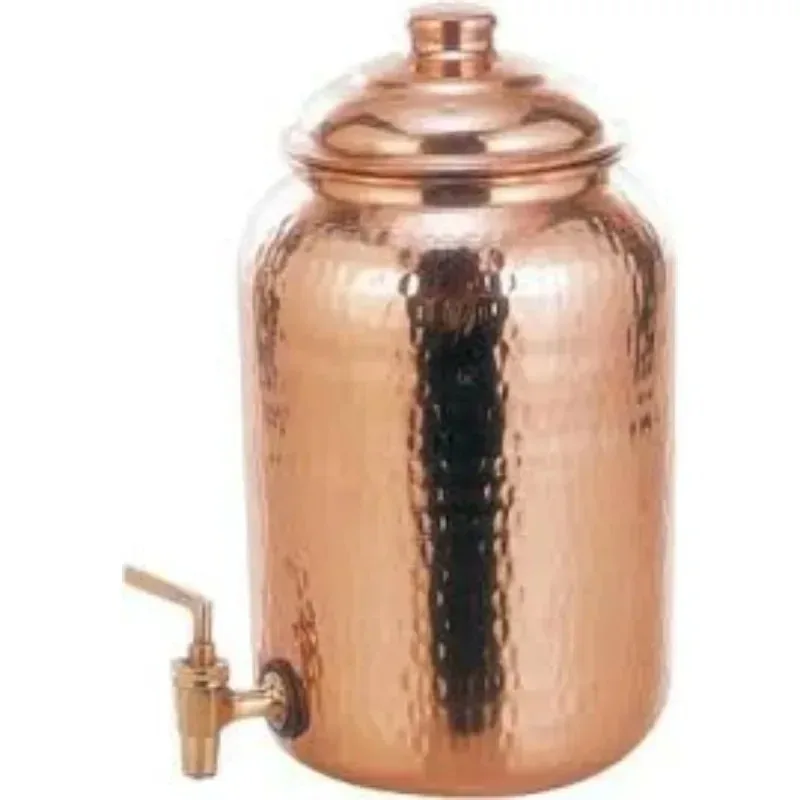 Pure copper water dispenser container pot with 2 glass rollers - 6.5 liters (brown)