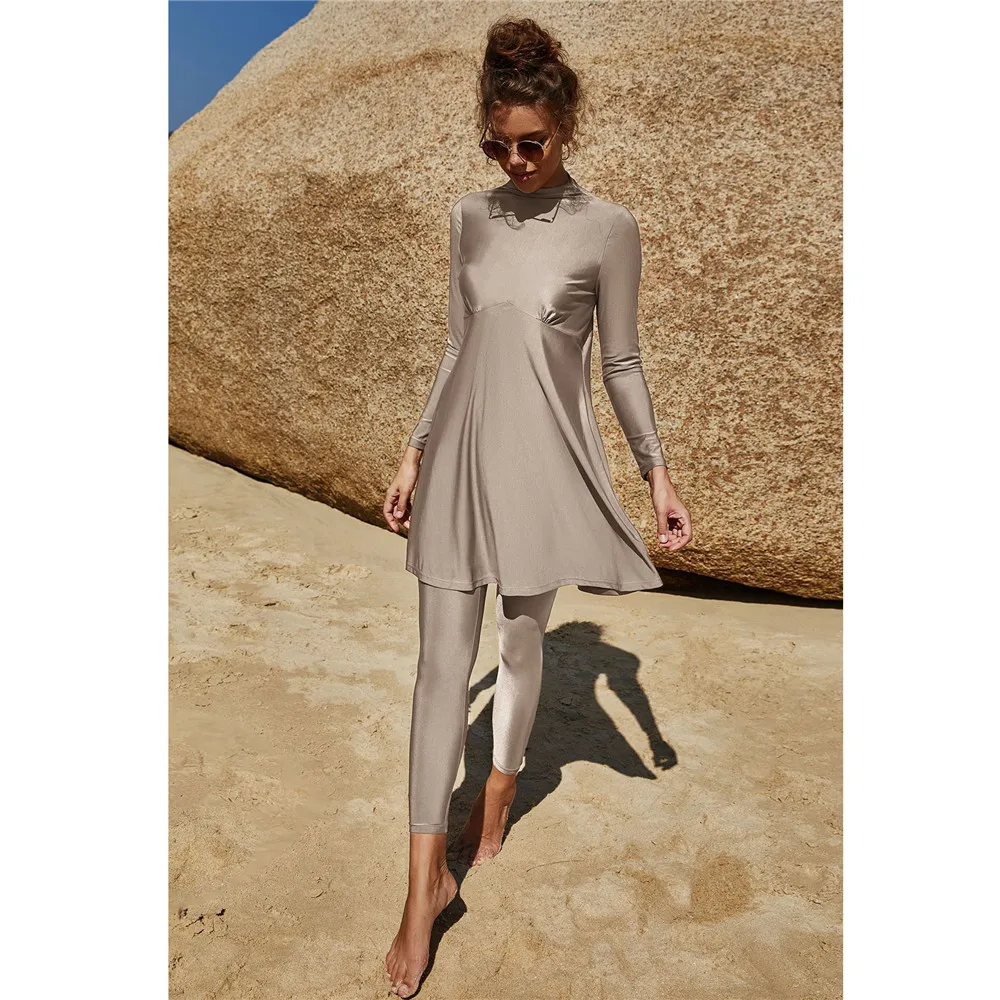 New Women Muslim Swimwear Swimsuit Burkini Modest Two-Pieces Set Full Cover Long Sleeve Beachwear Islamic Arab Tops Pants Suit