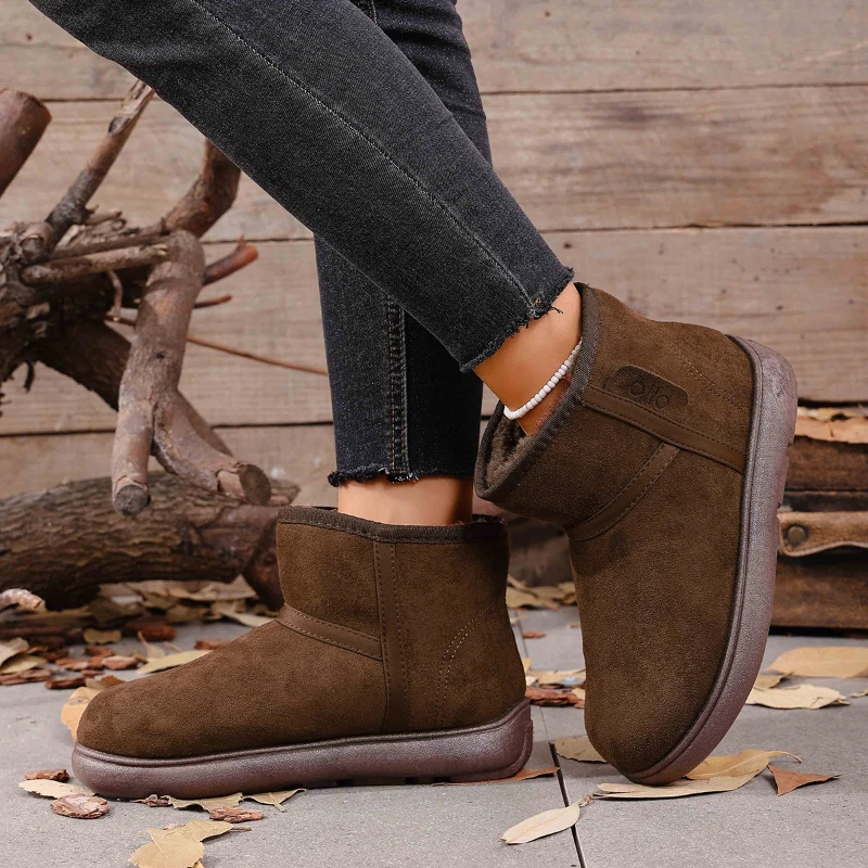 

Winter Thick Bottomed Lined Large Head Snow Boots Comfortable Women Warm Short Tube Bread Cotton Shoes Round Toe Boots for Women