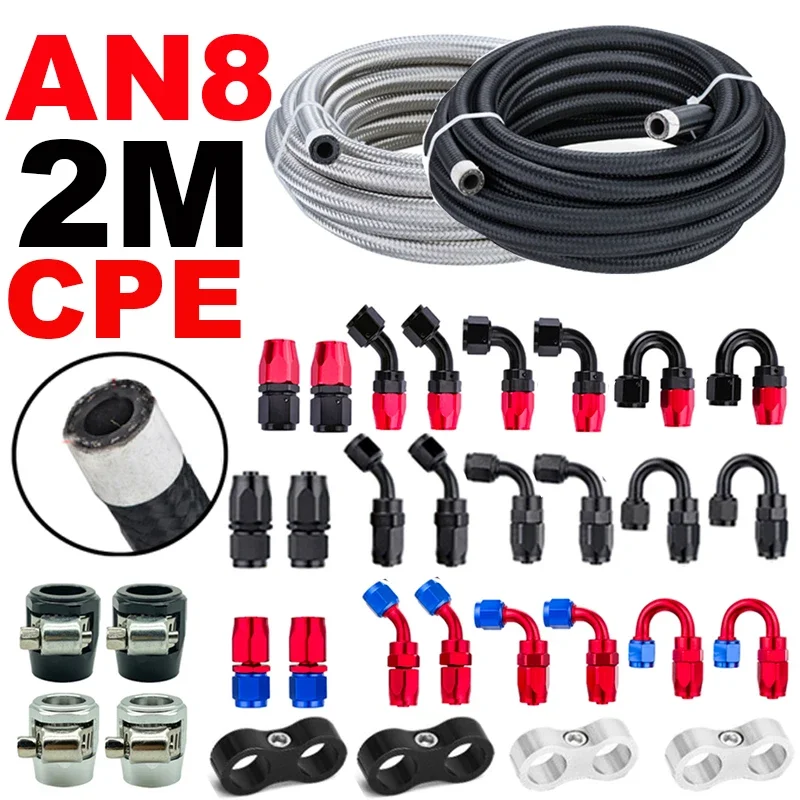 2M/6.56FT AN8 8AN Fuel Hose Oil Gas Cooler Line Brake Pipe Radiator Tube Nylon Stainless Steel CPE Rubber Hose End Fitting Clamp