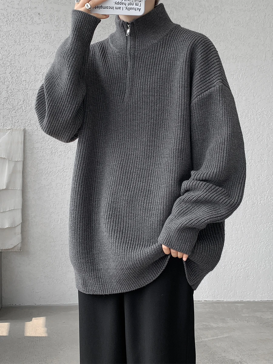 

Мужской зимний свитер на молнии, свободный, утепленный, вязаный, повседневный, из мягкого полиэфирного волокна