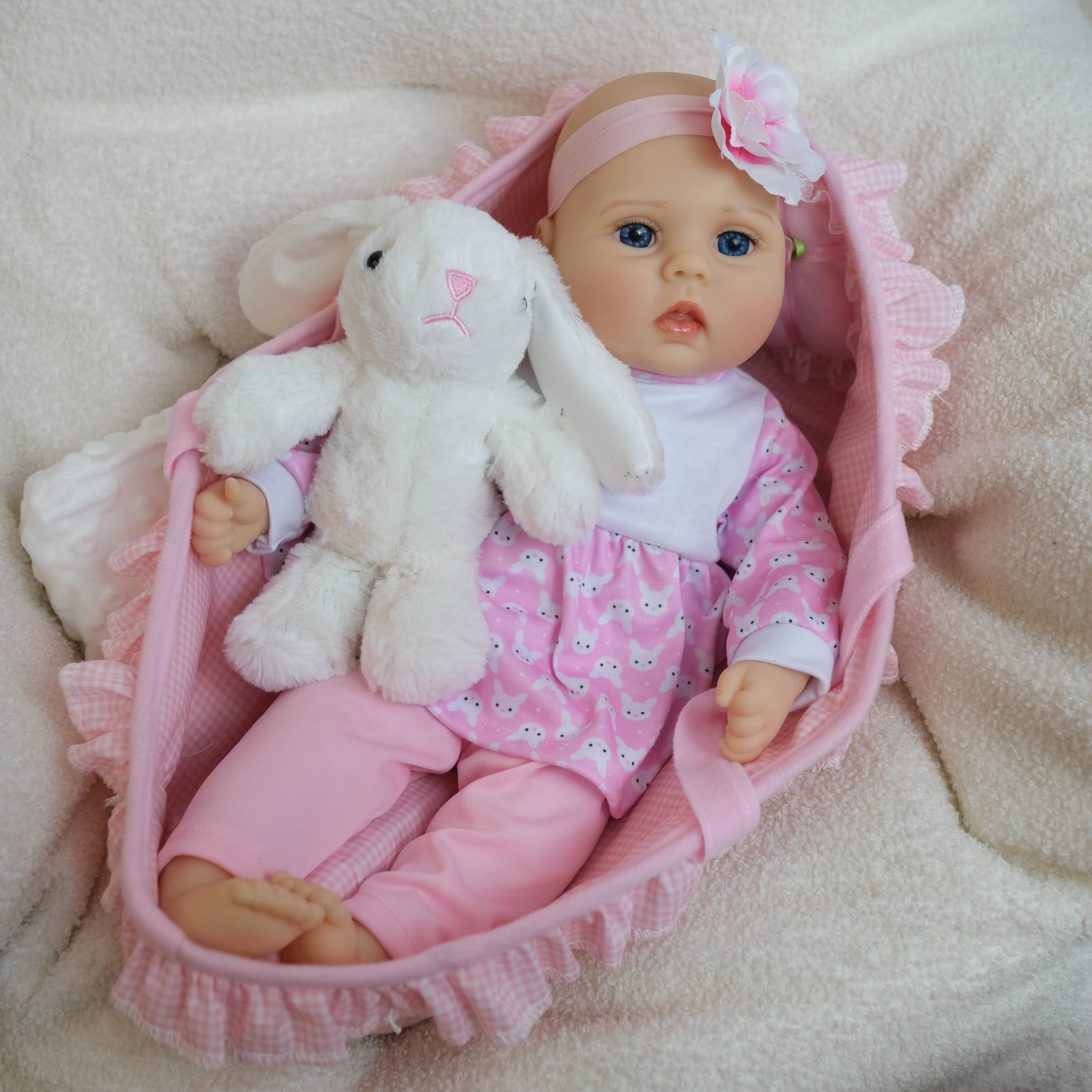 

NPK 18inch Baby Girl Doll Toy Set with Sleeping Basket And Accessories Soft Body Snuggling Doll Ideal Gift for Children