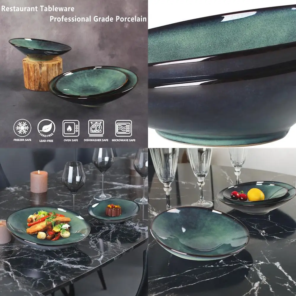 

Set of 2 Ceramic Pasta & Salad Plates - Modern Dinnerware for Entertaining, Ideal for Fruit, Salad, and Serving