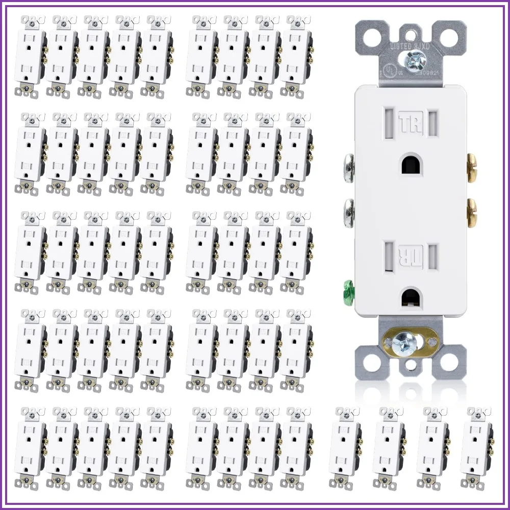 

Tamper Resistant Electrical Outlet, 15A 125V, 5-15R, UL Listed, Glossy White, 50 Pack