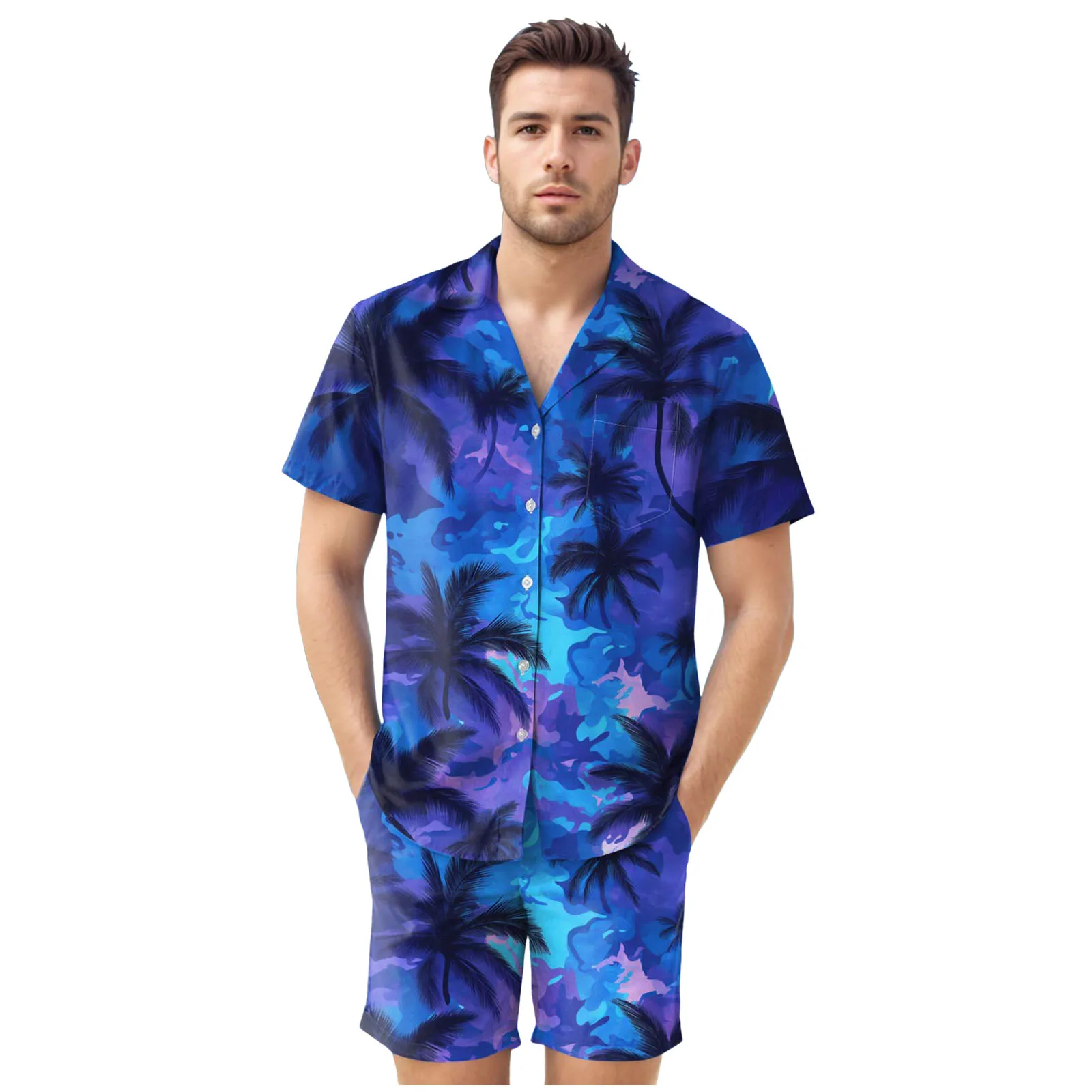 

Mens Suit Jackets Men's Hawaii Short Sleeved Shirt And Shorts Two Piece Suit Mens Muscle Body Suit