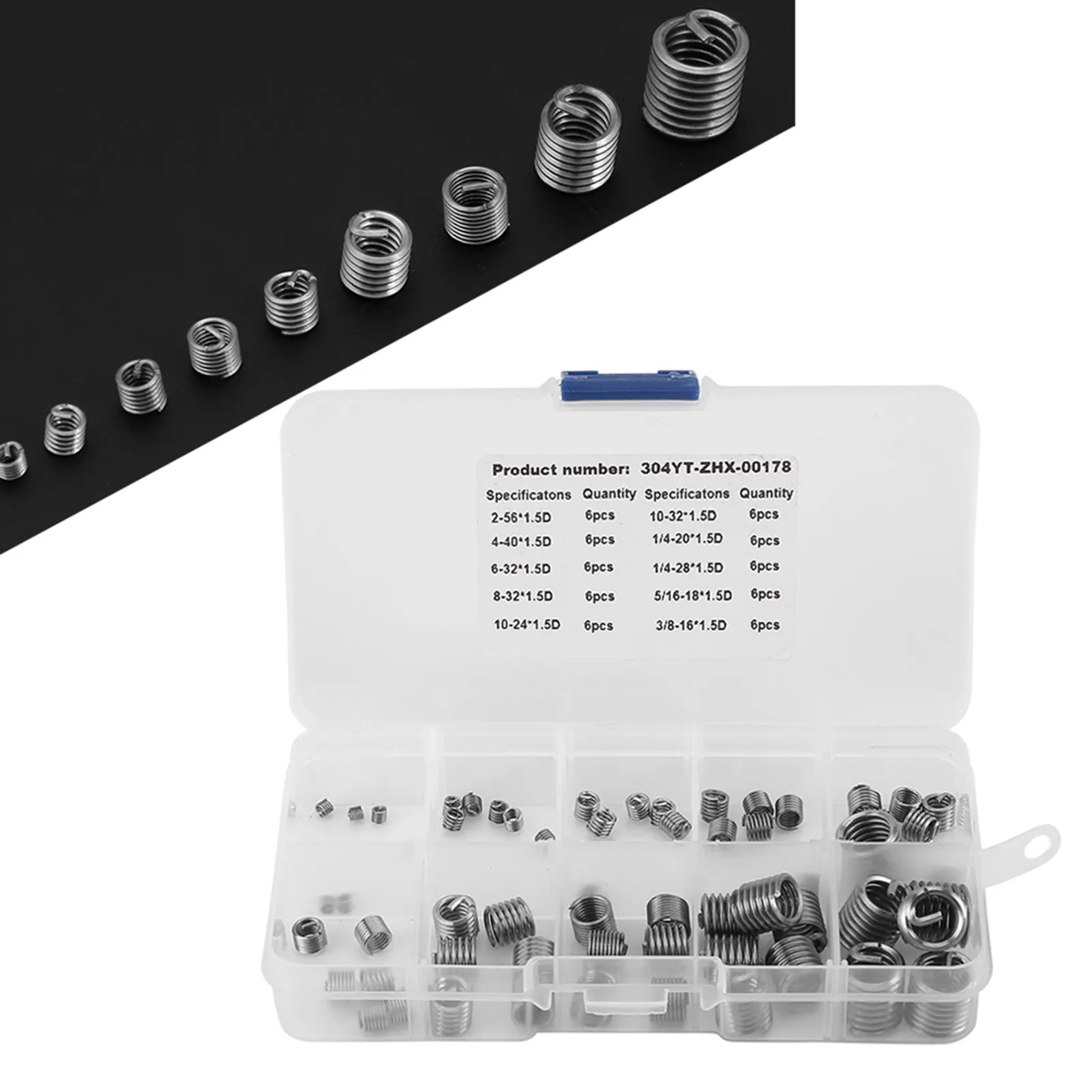 60pcs 304 Stainless Steel Wire Screw Sleeve Thread Repair Insert Assortment Kit