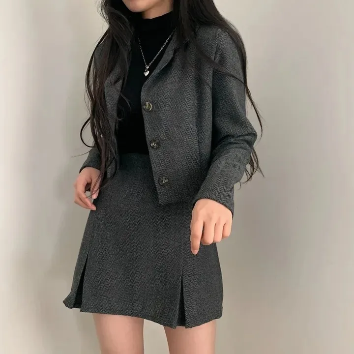 Faionable ort – costume Jaet et jupe pour femme, ensemble deux pièces coréen, coupe régulière, vêtements printemps automne hiver