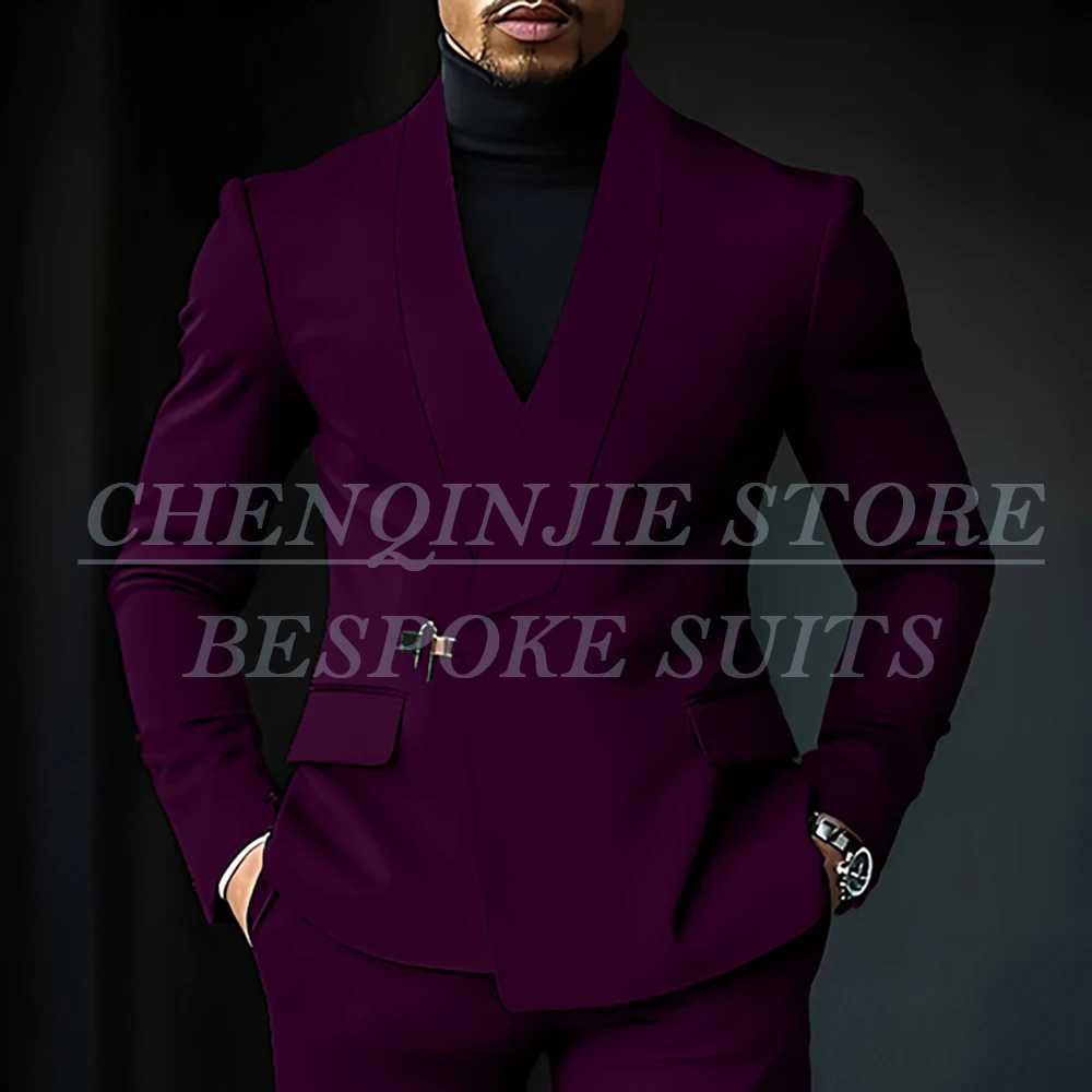 Chic Shawl Lapel Green Suits for Men High Quality Slim Fit Wedding Costume Homme Customized 2 Piece Jacket Pants Outfits Terno