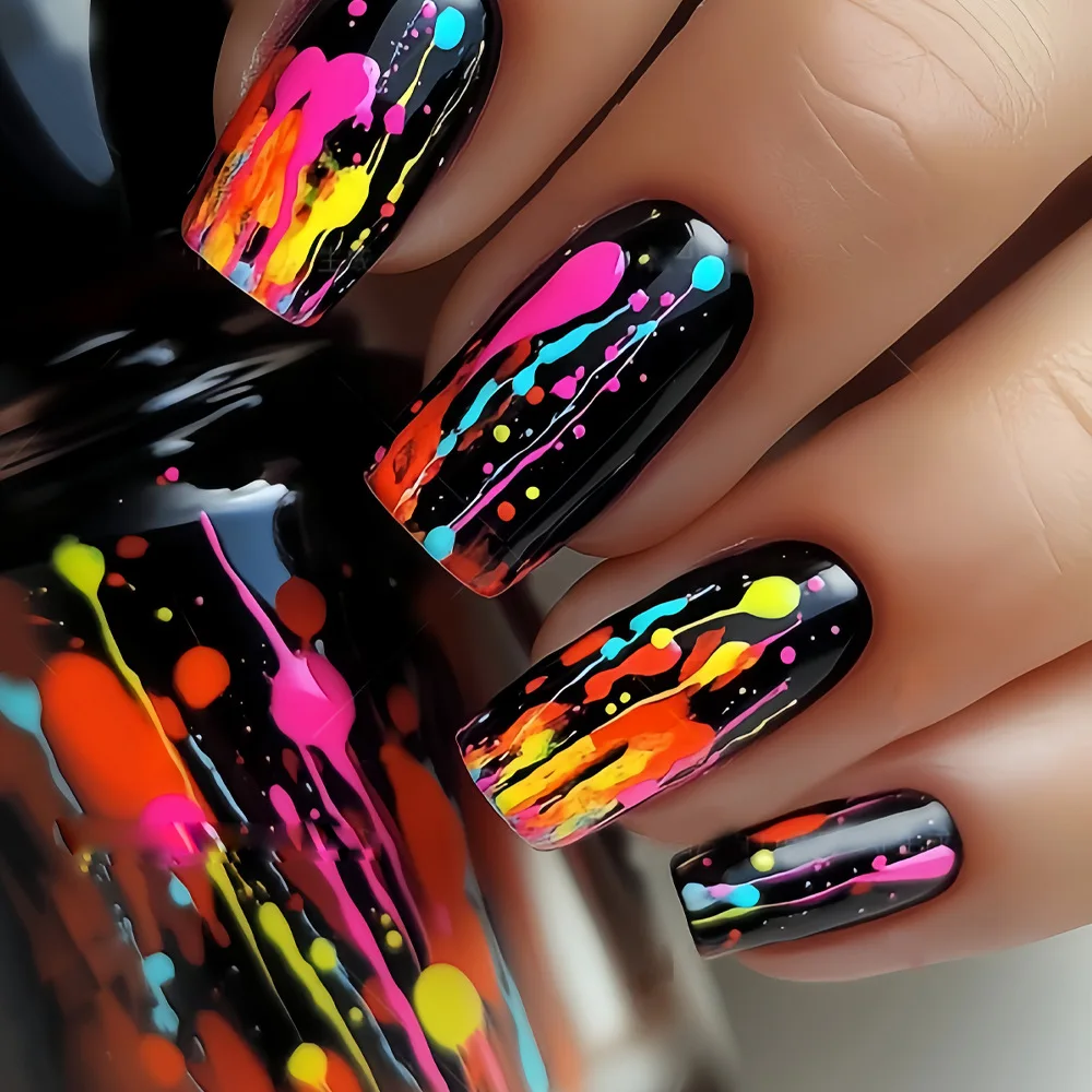 Faux ongles carrés simples et brillants, 24 pièces, avec colle, poudre à paillettes, Patch à pression française sur les ongles, pointes portables de haute qualité