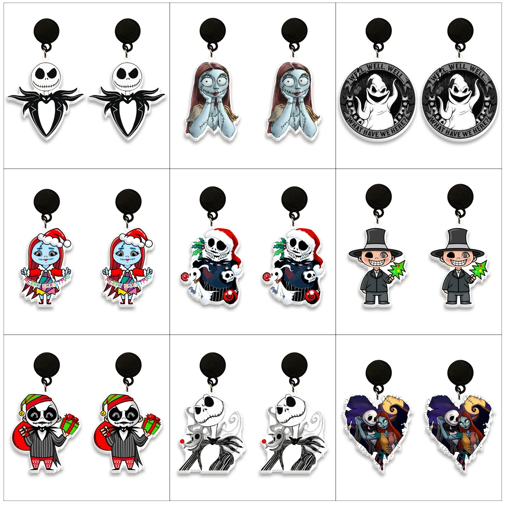 The Nightmare Before Christmas Earrings Jack Sally Design Pendant Earrings Women Girl Ear Hook Jewelry Accessories Gift