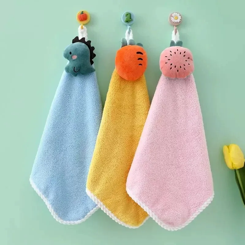 Cartoon Hanging Hand Towels Soft Plush Absorbent Children's Kids Wipes Bath Towel Quick-dry for Bathroom Children Gifts