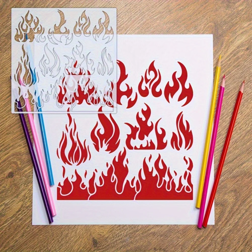 1 Stück Große Flammen-Schablone Wiederverwendbare Weiche Kunststoff-Vorlage für DIY Wandkunst Heimdekoration Malerei auf Holz Leinwand Stoff – Detail 1