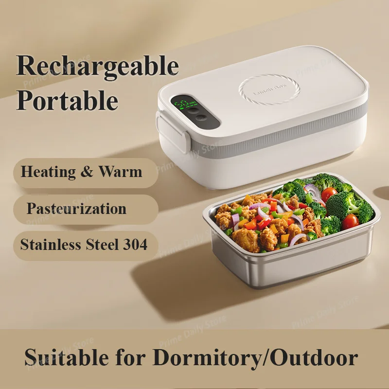 Battery‑Powered Wireless Heating Bento Box, No Water Needed Portable Rechargeable Lunch Box for Student Use
