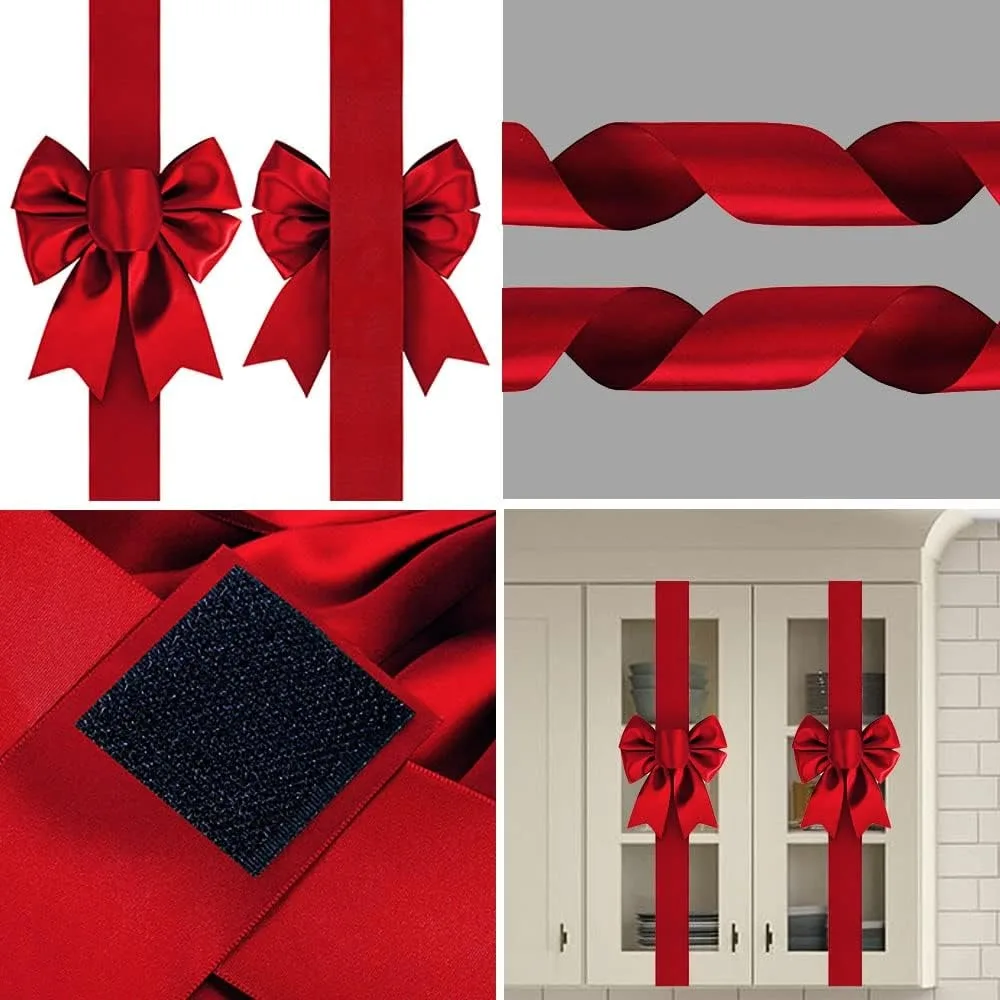 Christmas Housewarming Kitchen Gifts Cabinet Ribbons and Bows Home Décor Holiday Festive Set of 16, Red