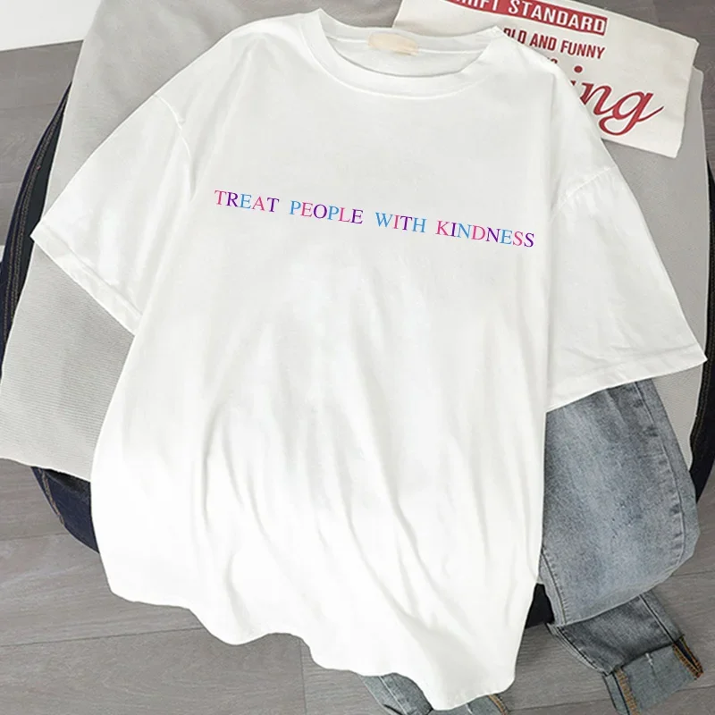 Summer Casual Styles Treat People With Kindness S-2XL Fashion Women's T-shirt Vintage Casual Punk Letter Hip Hop Tshirt